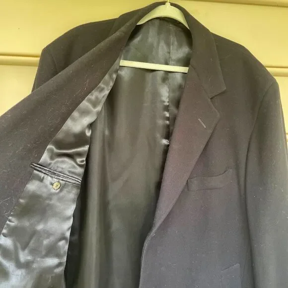 Neiman Marcus Black 100% Wool Trench Peacoat Overcoat Size 44L